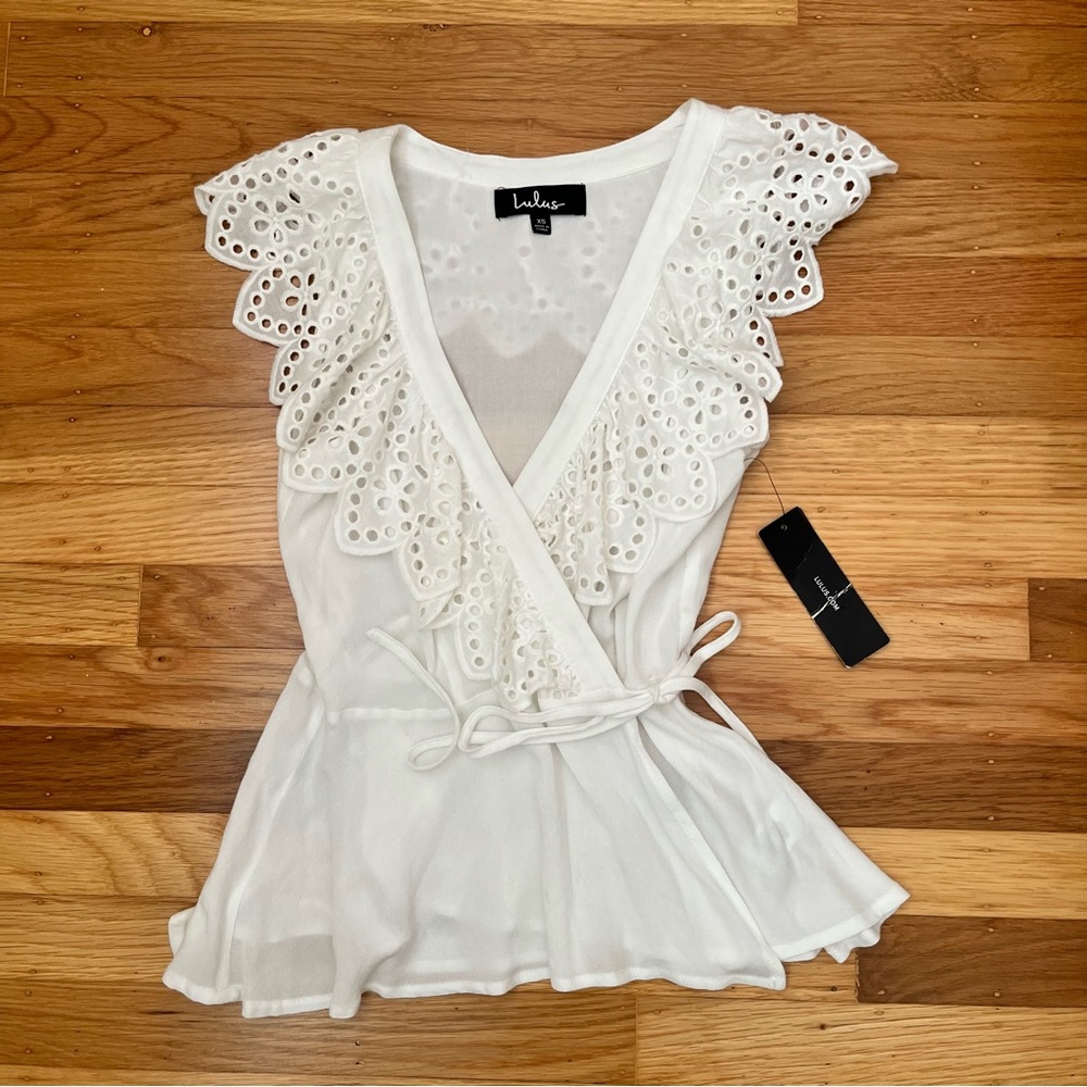 Lulu’s White Wrap Top, XS